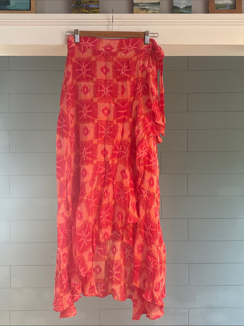 Maeve‎ Pink and Orange High-Low Wrap Skirt